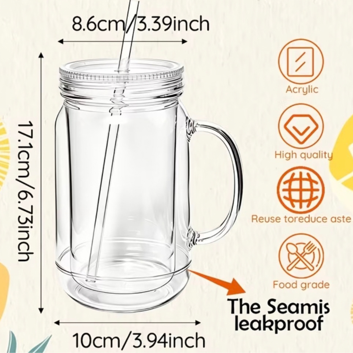 18oz Snow Globe Mason Mug | Acrylic Pre-Drilled Tumbler