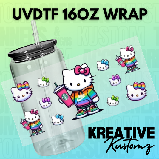 KK-B1895 Rainbow Tumbler Kitty - 16oz UVDTF Wrap