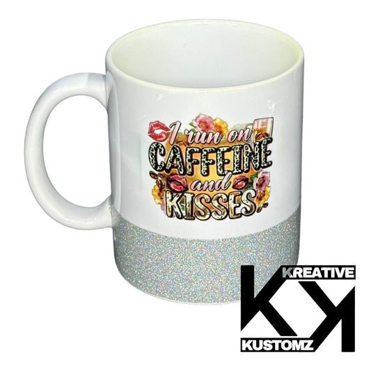 Caffeine & Kisses 11oz Mug - Silver Glitter