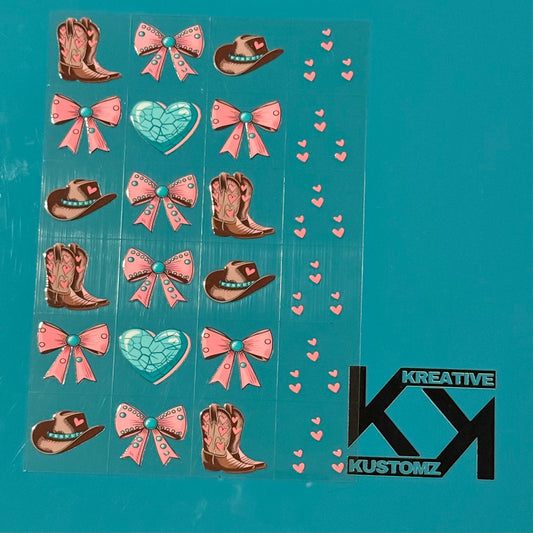 A5 UVDTF Element Sheet - Pink Teal Western