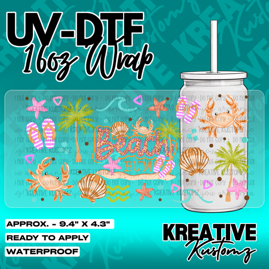 5494 | Summer Beach Design | UV DTF Cup Wrap for 16oz Libbey Glass