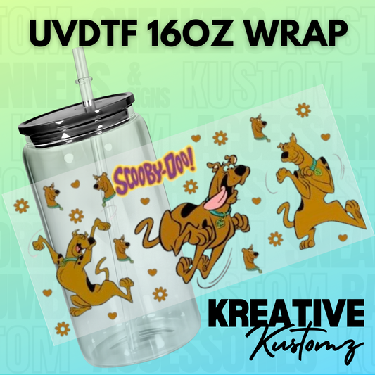 KK-B2842 Floral Scooby Dog - 16oz UVDTF Wrap