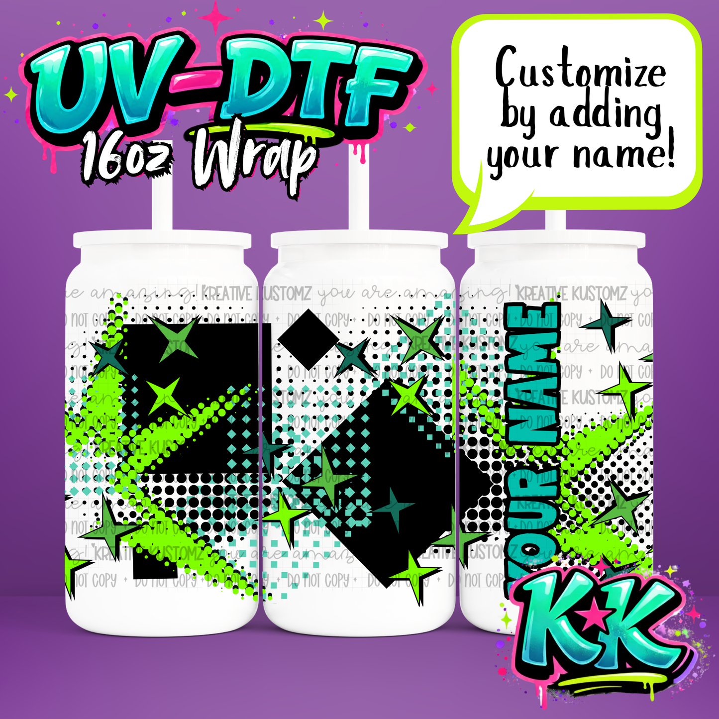Custom Name Design | UV DTF Cup Wrap for 16oz Libbey Glass