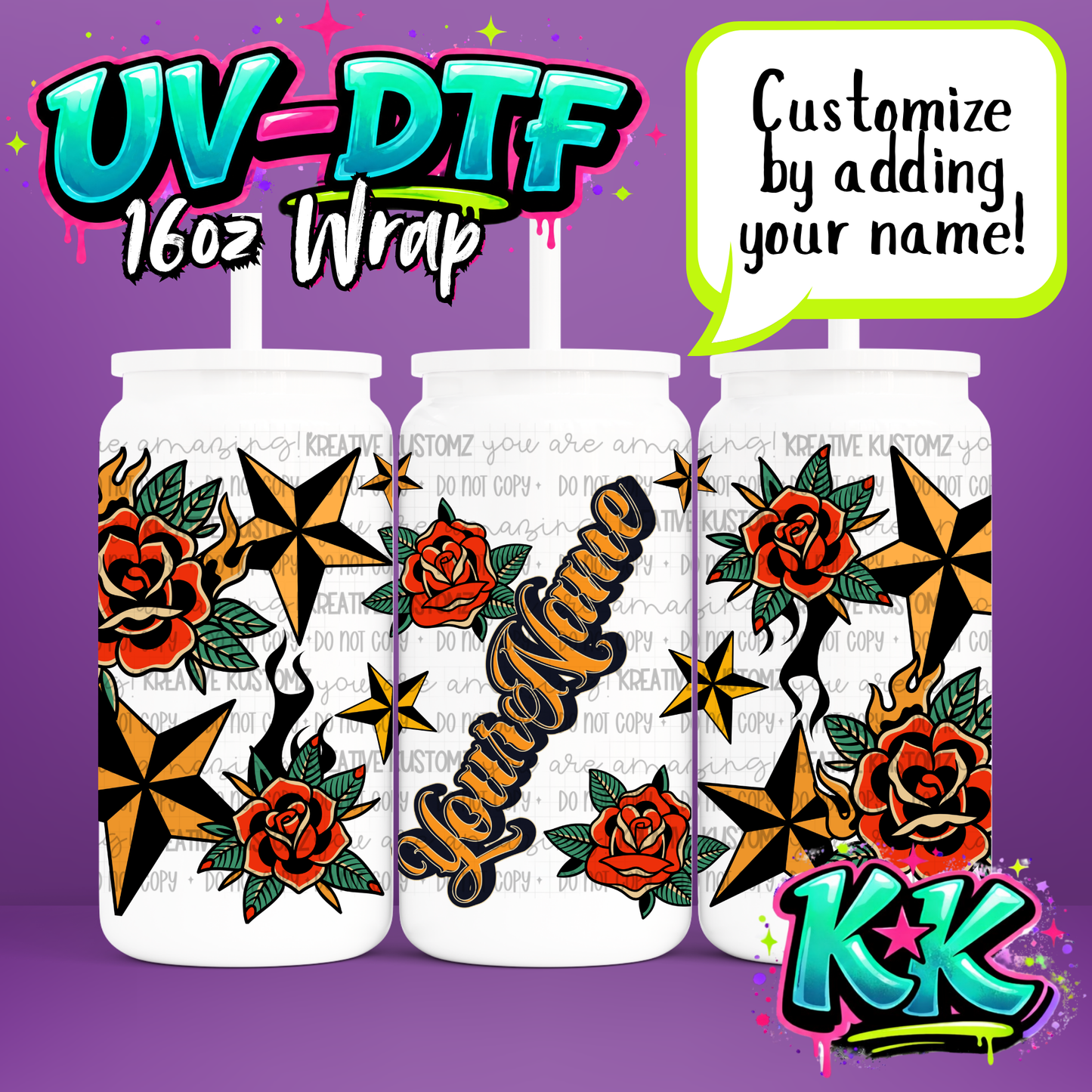 Custom Name Design | UV DTF Cup Wrap for 16oz Libbey Glass