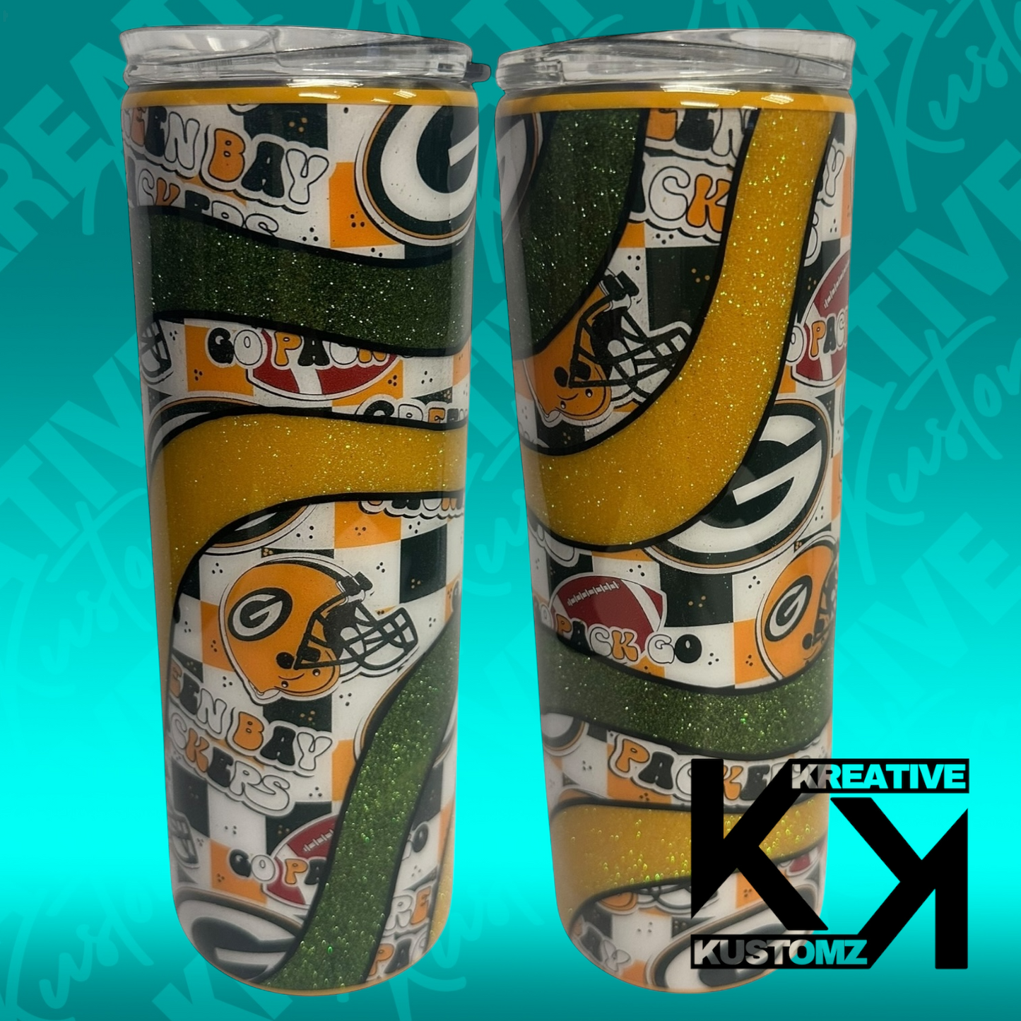 Green & Gold Groovy Packer Football Tumbler - 20oz