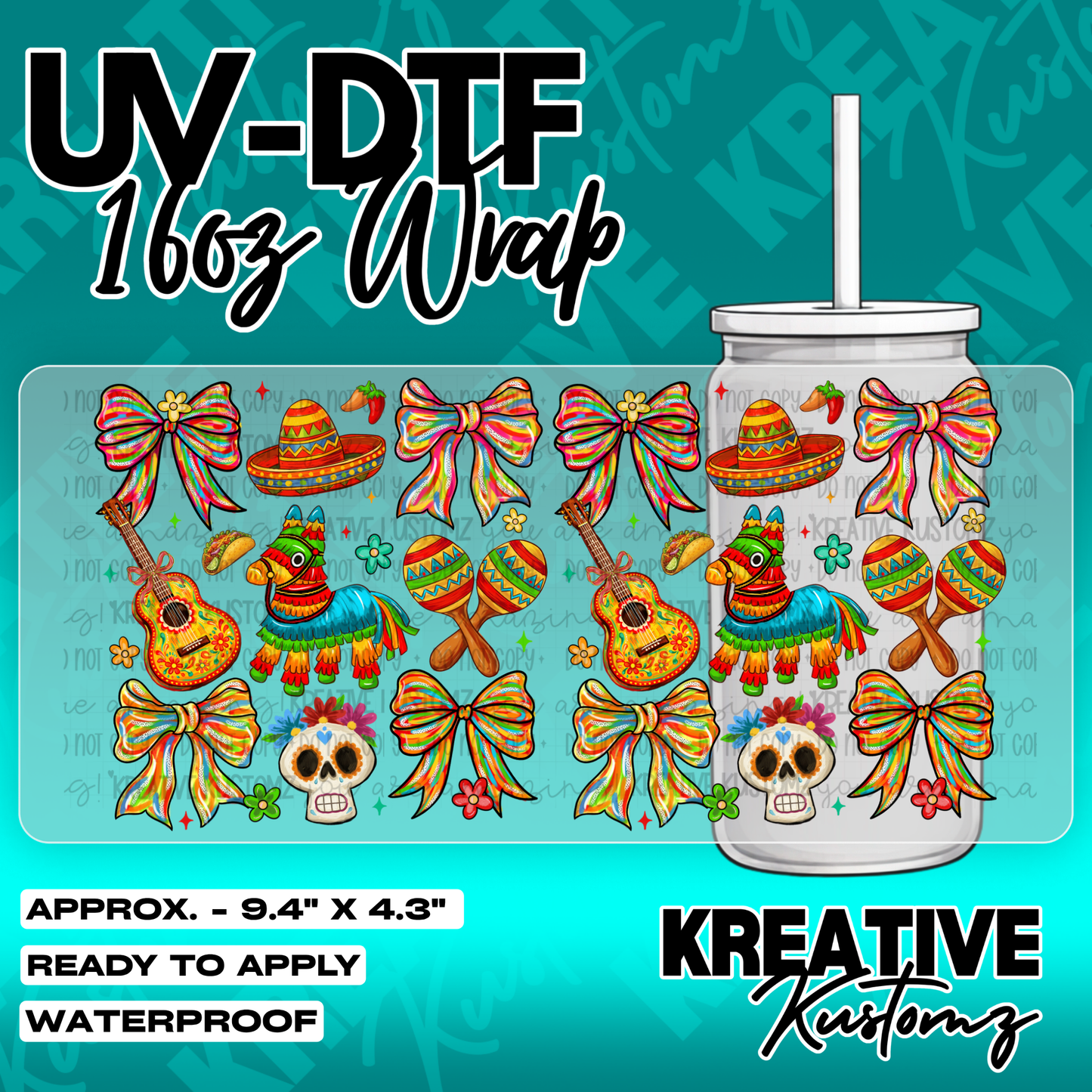 Cinco de Mayo Design | UV DTF Cup Wrap for 16oz Libbey Glass
