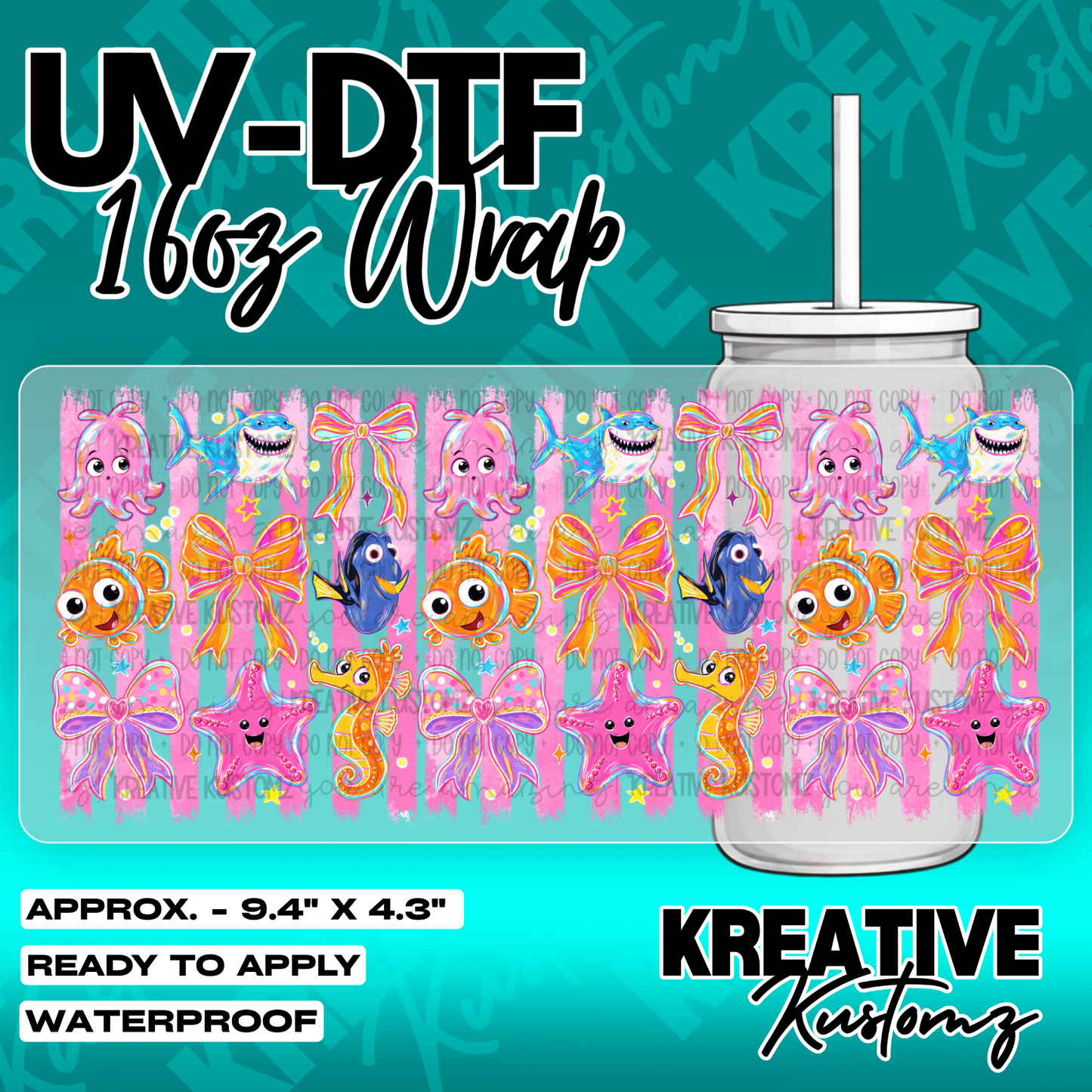 Fish Summer Design | UV DTF Cup Wrap for 16oz Libbey Glass