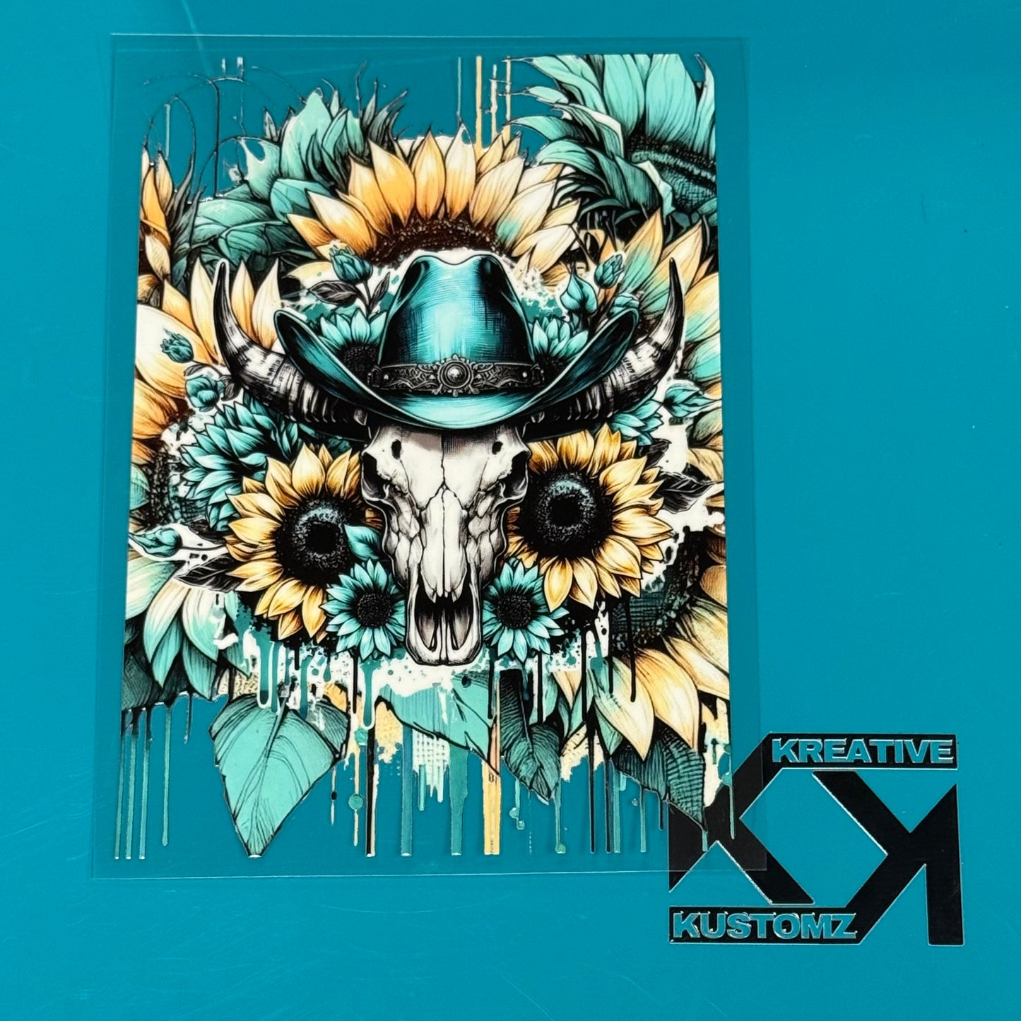 A5 Teal Western Floral UV-DTF NOTEBOOK WRAP