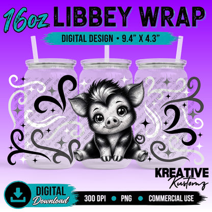 Cute Pig | 16oz Libbey Glass Can Wrap PNG - Digital Download Bundle