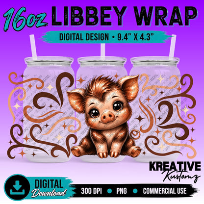 Cute Pig | 16oz Libbey Glass Can Wrap PNG - Digital Download Bundle