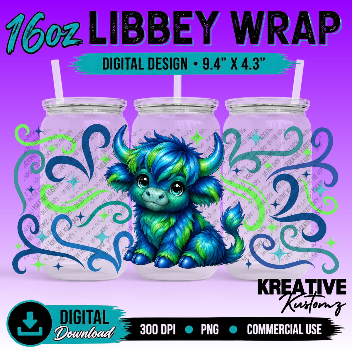 Cute Cows| 16oz Libbey Glass Can Wrap PNG - Digital Download Bundle