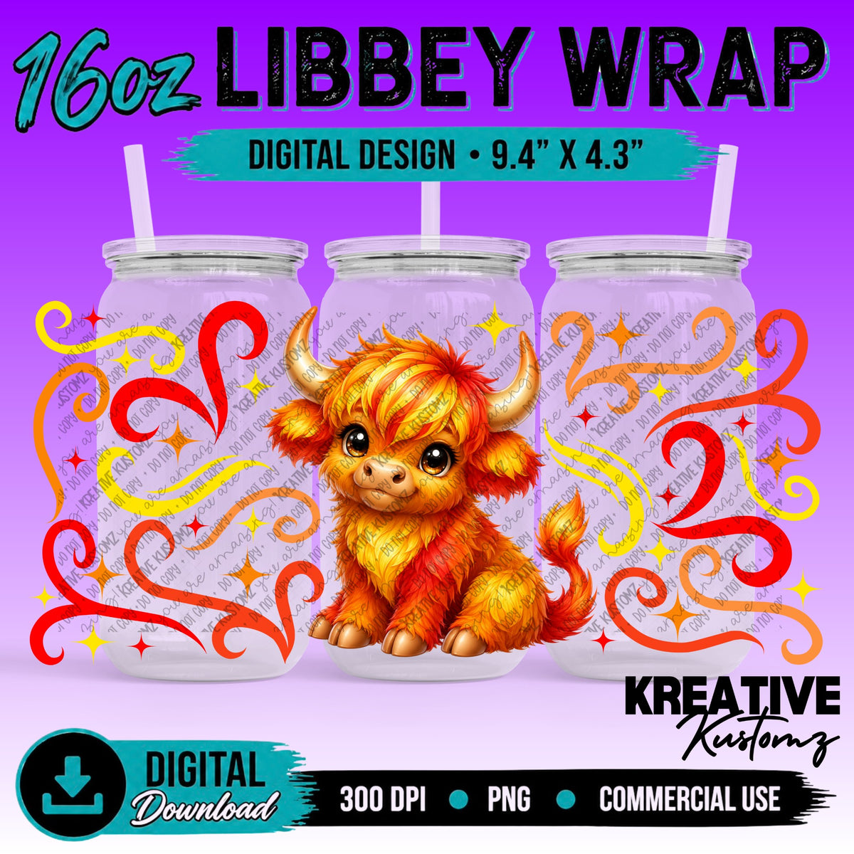 Cute Cows| 16oz Libbey Glass Can Wrap PNG - Digital Download Bundle