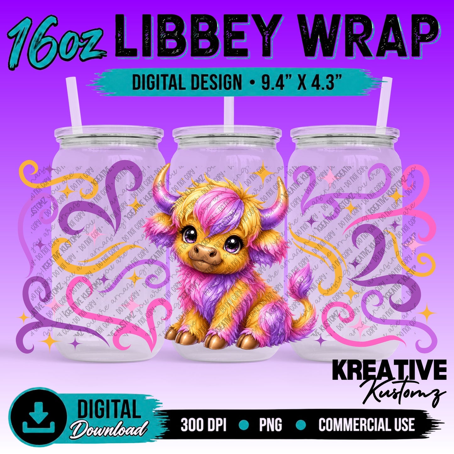 Cute Cows| 16oz Libbey Glass Can Wrap PNG - Digital Download Bundle
