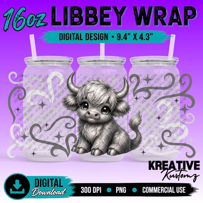 Cute Cows| 16oz Libbey Glass Can Wrap PNG - Digital Download Bundle