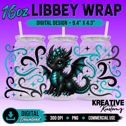 Cute Dragon | 16oz Libbey Glass Can Wrap PNG - Digital Download Bundle