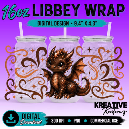Cute Dragon | 16oz Libbey Glass Can Wrap PNG - Digital Download Bundle