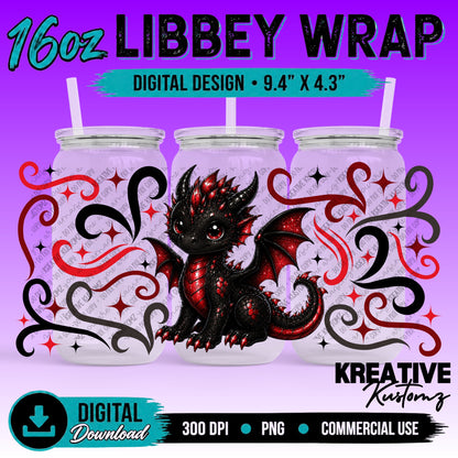 Cute Dragon | 16oz Libbey Glass Can Wrap PNG - Digital Download Bundle