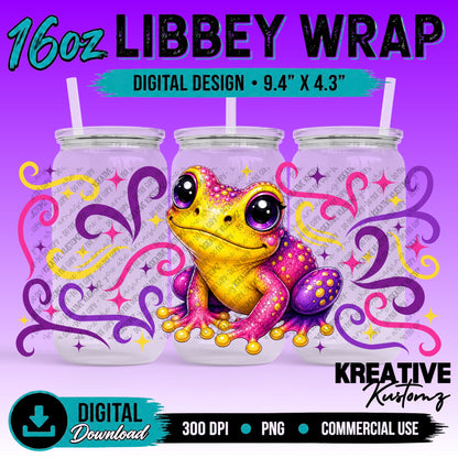 Cute Frogs | 16oz Libbey Glass Can Wrap PNG - Digital Download Bundle