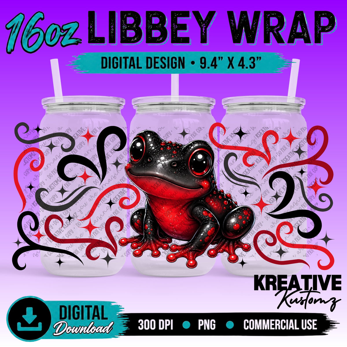 Cute Frogs | 16oz Libbey Glass Can Wrap PNG - Digital Download Bundle