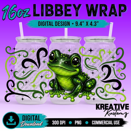 Cute Frogs | 16oz Libbey Glass Can Wrap PNG - Digital Download Bundle