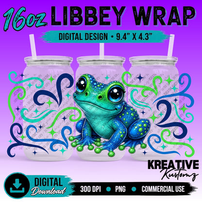 Cute Frogs | 16oz Libbey Glass Can Wrap PNG - Digital Download Bundle
