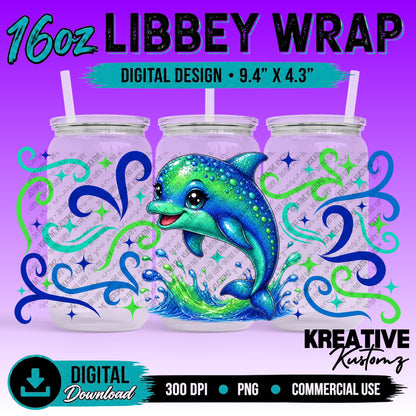 Cute Dolphins| 16oz Libbey Glass Can Wrap PNG - Digital Download Bundle
