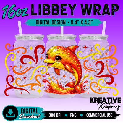 Cute Dolphins| 16oz Libbey Glass Can Wrap PNG - Digital Download Bundle