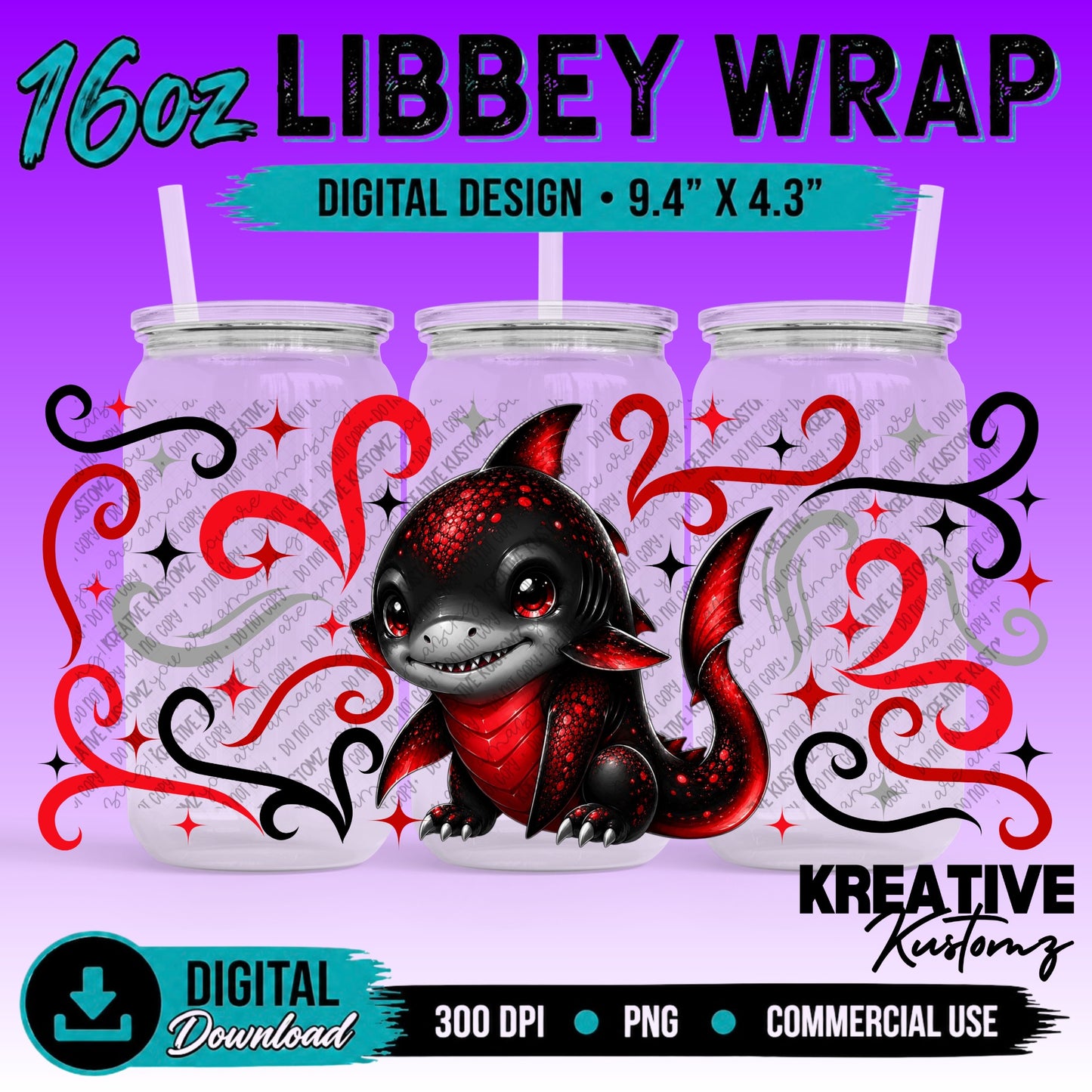 Cute Sharks | 16oz Libbey Glass Can Wrap PNG - Digital Download Bundle