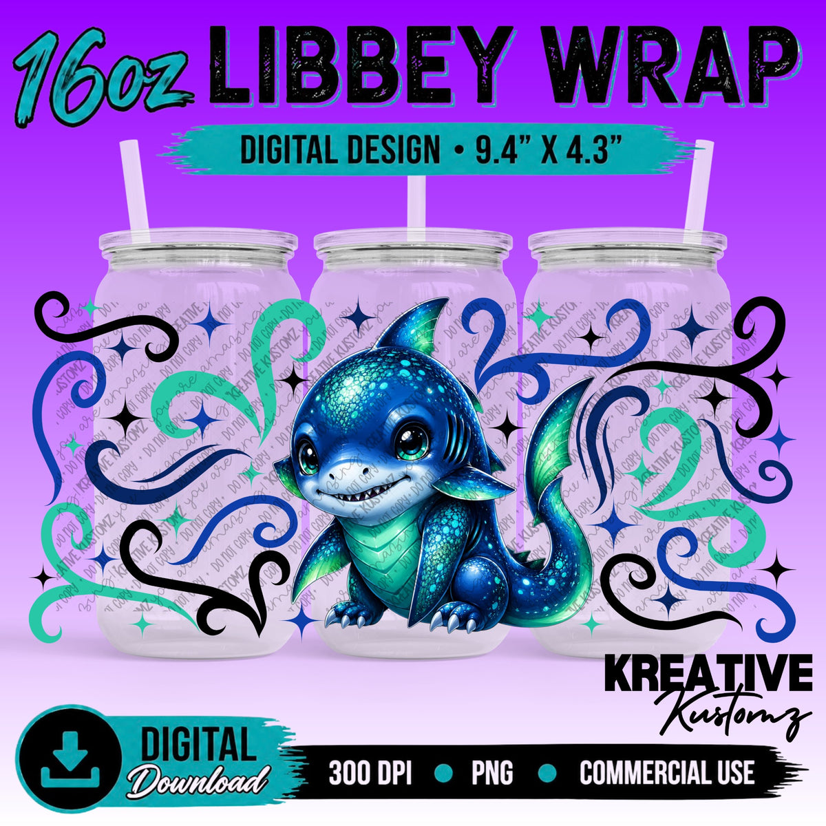 Cute Sharks | 16oz Libbey Glass Can Wrap PNG - Digital Download Bundle