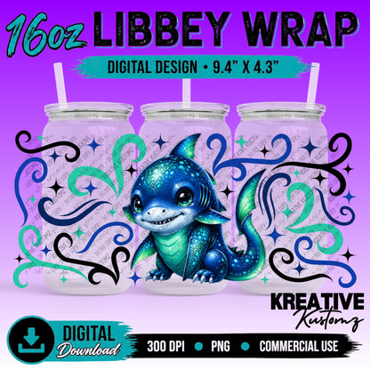 Cute Sharks | 16oz Libbey Glass Can Wrap PNG - Digital Download Bundle