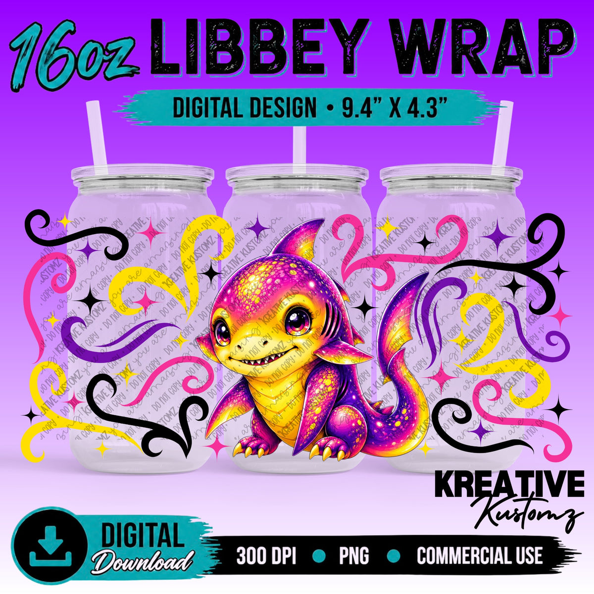 Cute Sharks | 16oz Libbey Glass Can Wrap PNG - Digital Download Bundle