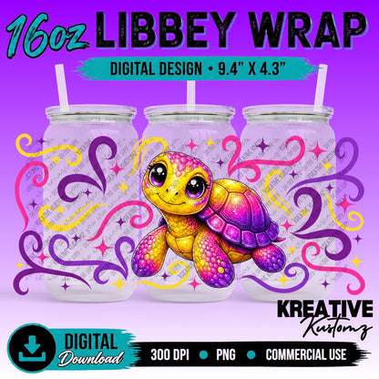 Cute Turtles | 16oz Libbey Glass Can Wrap PNG - Digital Download Bundle