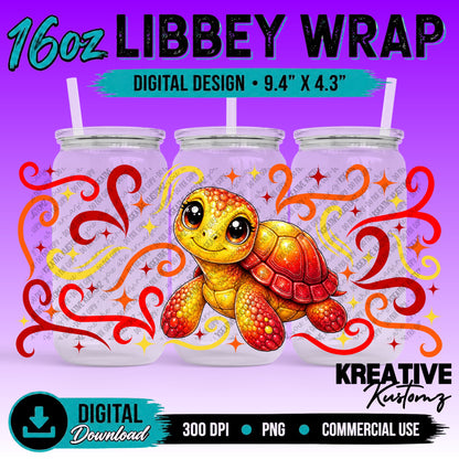 Cute Turtles | 16oz Libbey Glass Can Wrap PNG - Digital Download Bundle