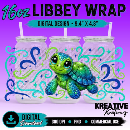 Cute Turtles | 16oz Libbey Glass Can Wrap PNG - Digital Download Bundle