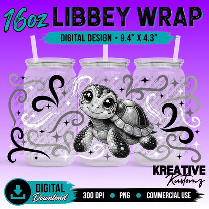 Cute Turtles | 16oz Libbey Glass Can Wrap PNG - Digital Download Bundle