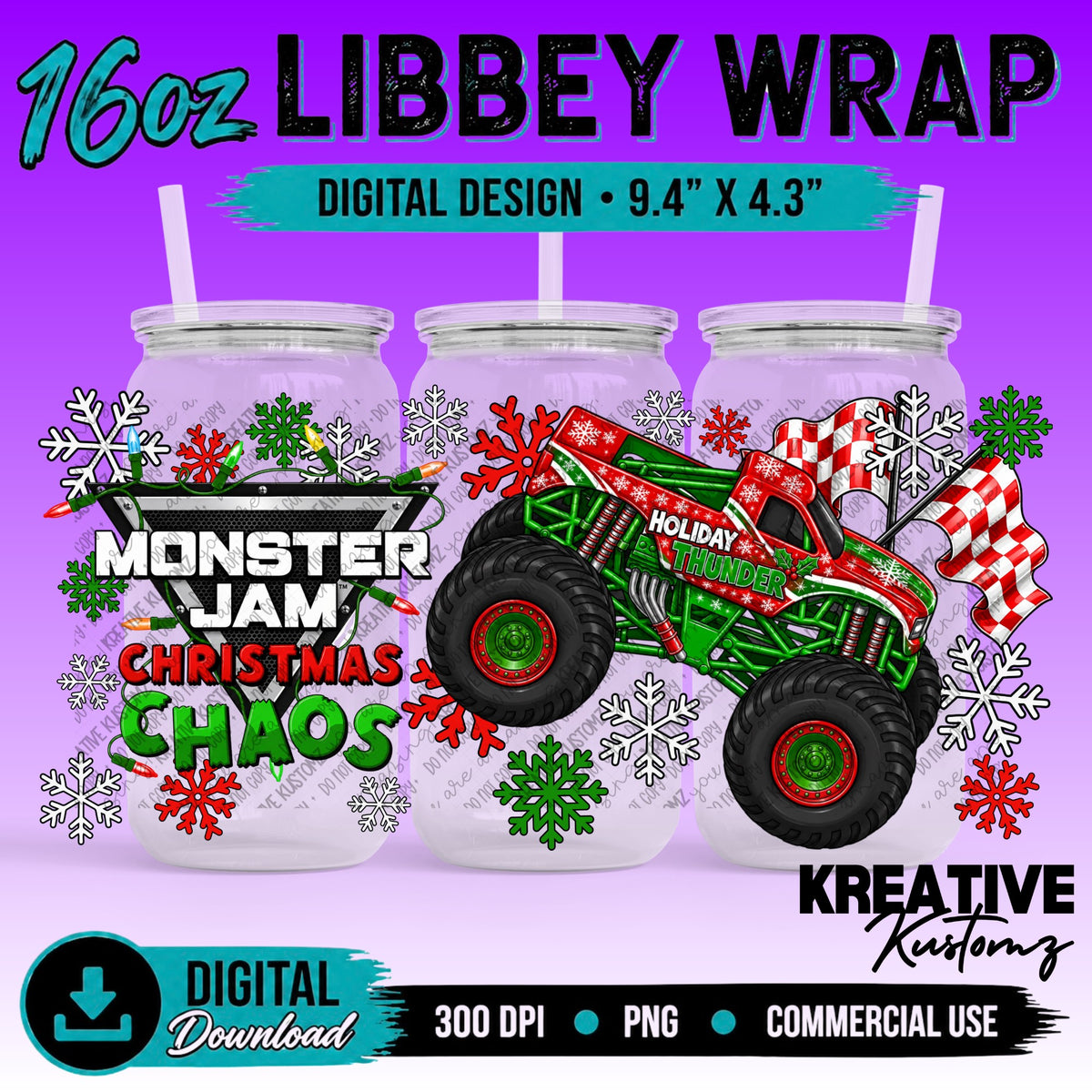 MJ Truck Christmas | 16oz Libbey Glass Can Wrap PNG - Digital Download Bundle