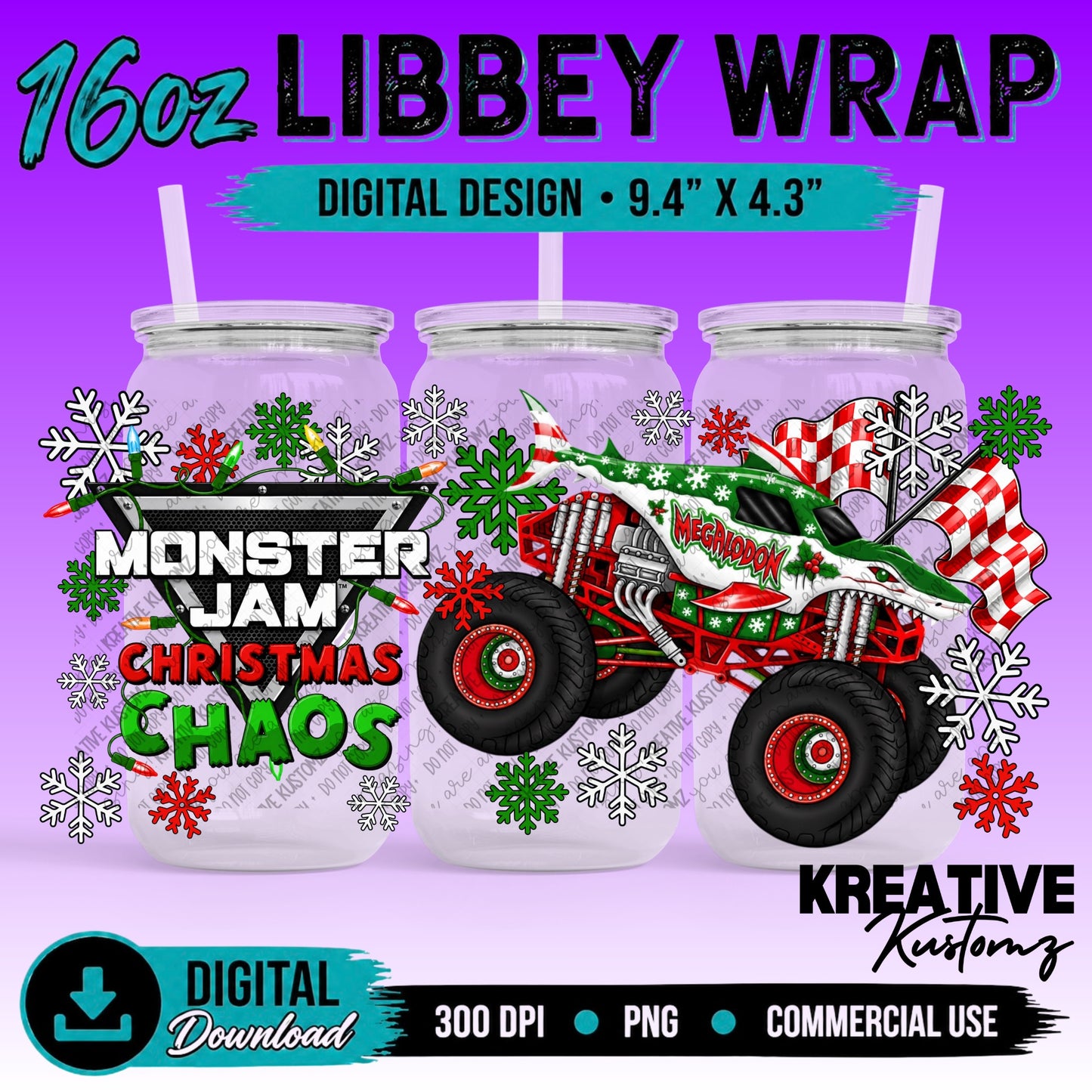 MJ Truck Christmas | 16oz Libbey Glass Can Wrap PNG - Digital Download Bundle