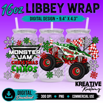 MJ Truck Christmas | 16oz Libbey Glass Can Wrap PNG - Digital Download Bundle