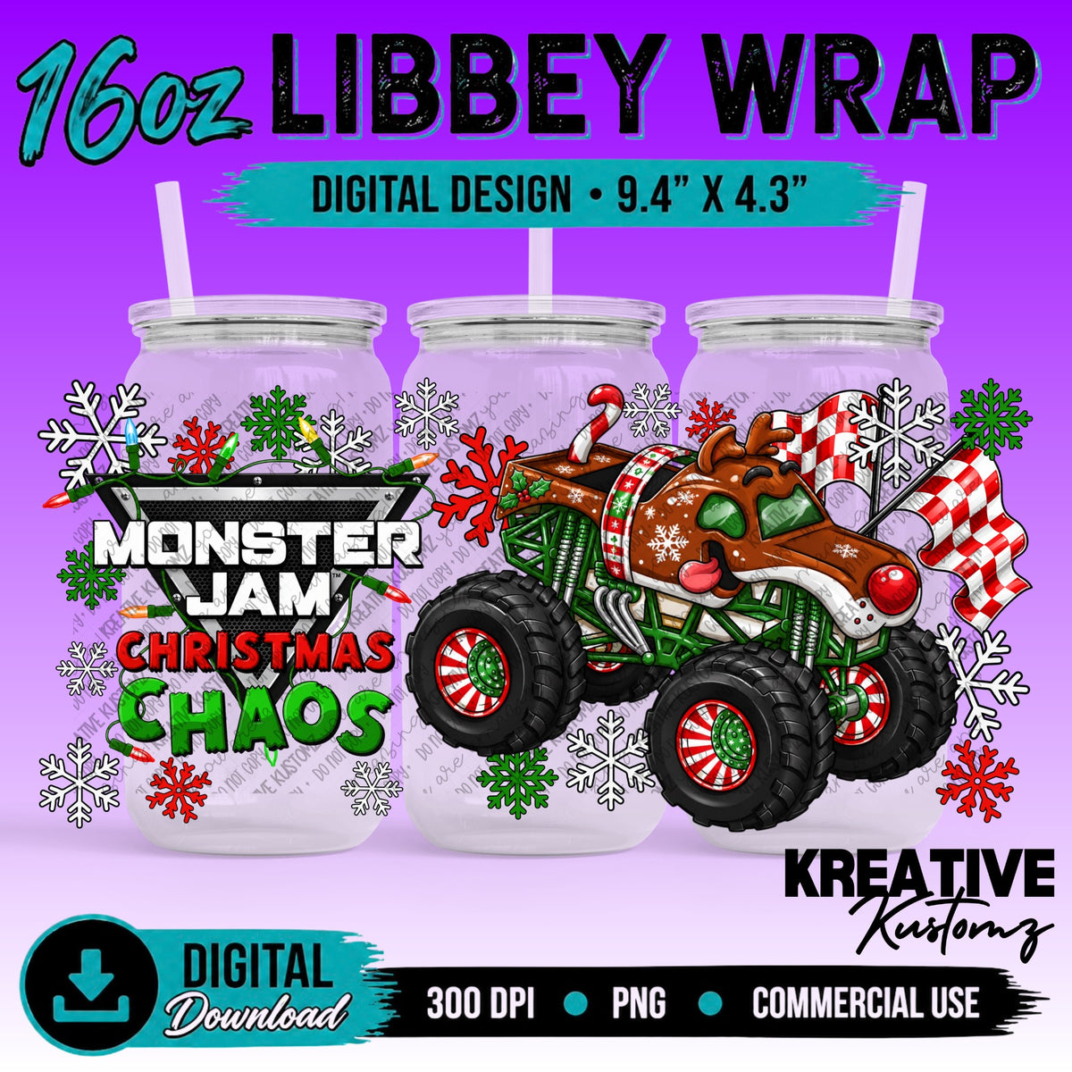 MJ Truck Christmas | 16oz Libbey Glass Can Wrap PNG - Digital Download Bundle