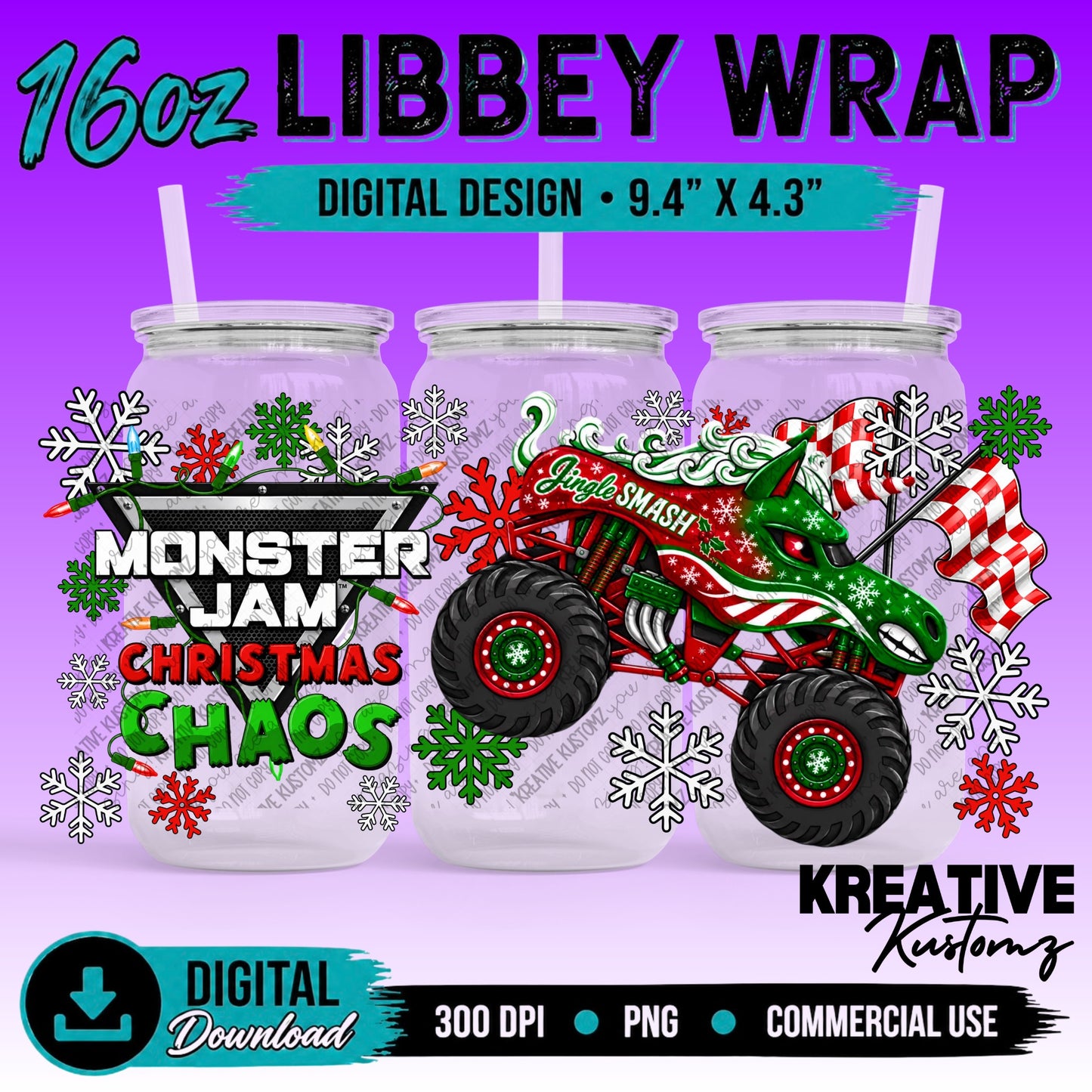 MJ Truck Christmas | 16oz Libbey Glass Can Wrap PNG - Digital Download Bundle