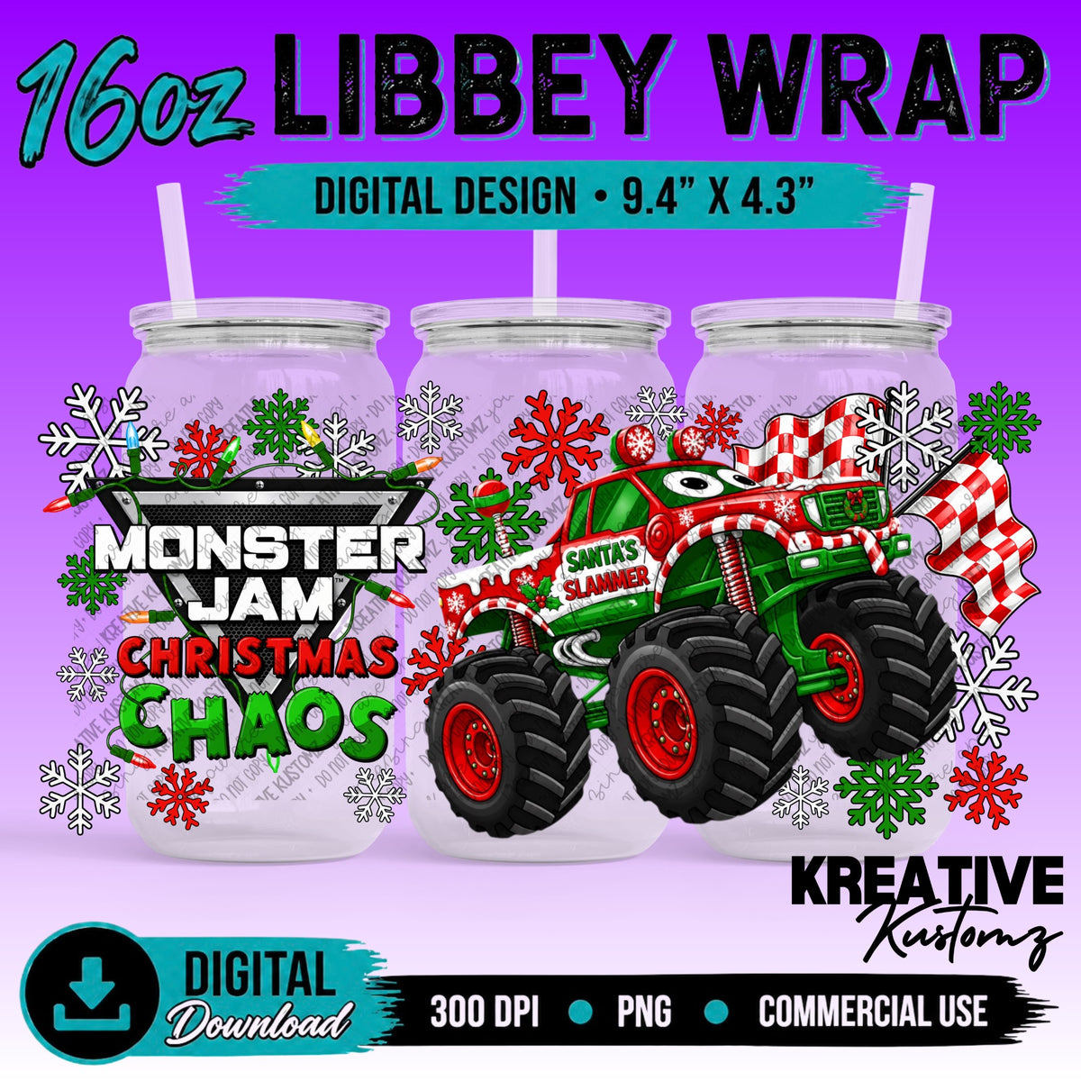 MJ Truck Christmas | 16oz Libbey Glass Can Wrap PNG - Digital Download Bundle