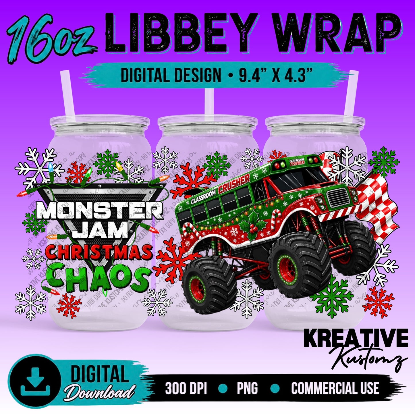 MJ Truck Christmas | 16oz Libbey Glass Can Wrap PNG - Digital Download Bundle