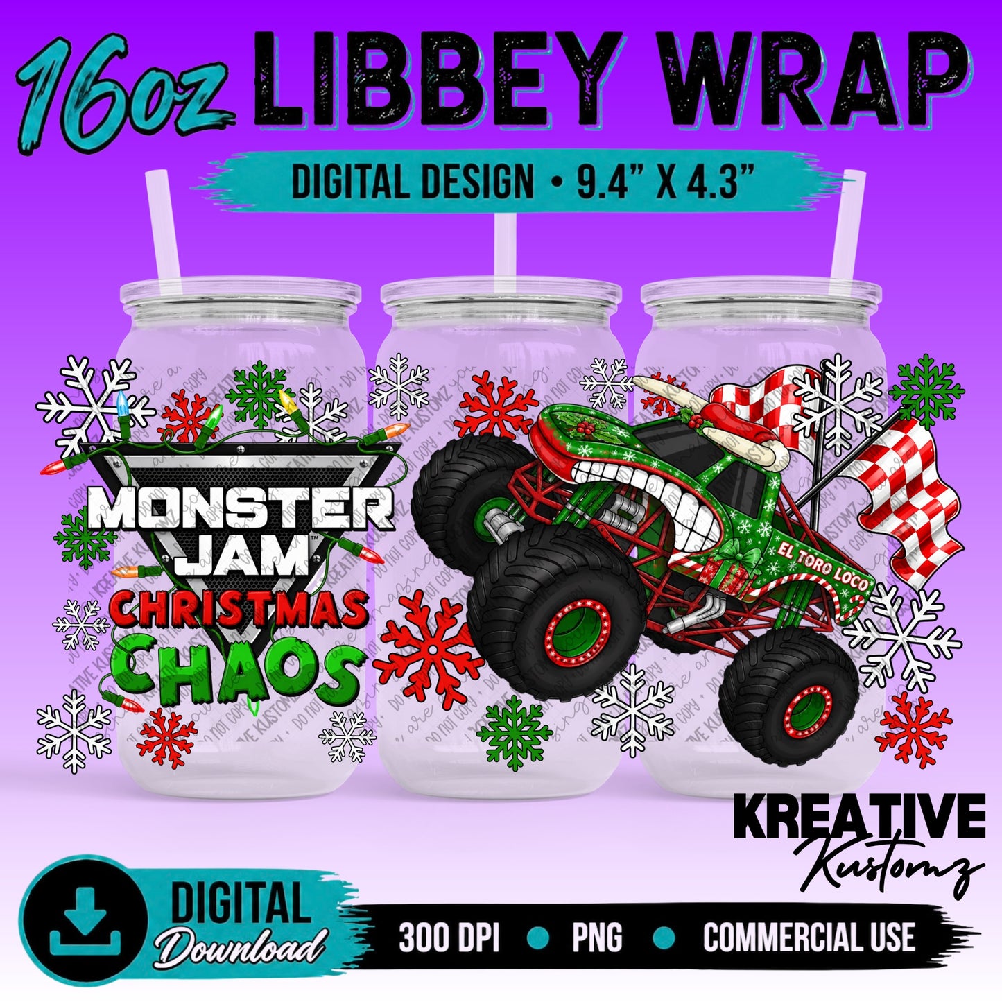 MJ Truck Christmas | 16oz Libbey Glass Can Wrap PNG - Digital Download Bundle