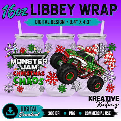 MJ Truck Christmas | 16oz Libbey Glass Can Wrap PNG - Digital Download Bundle