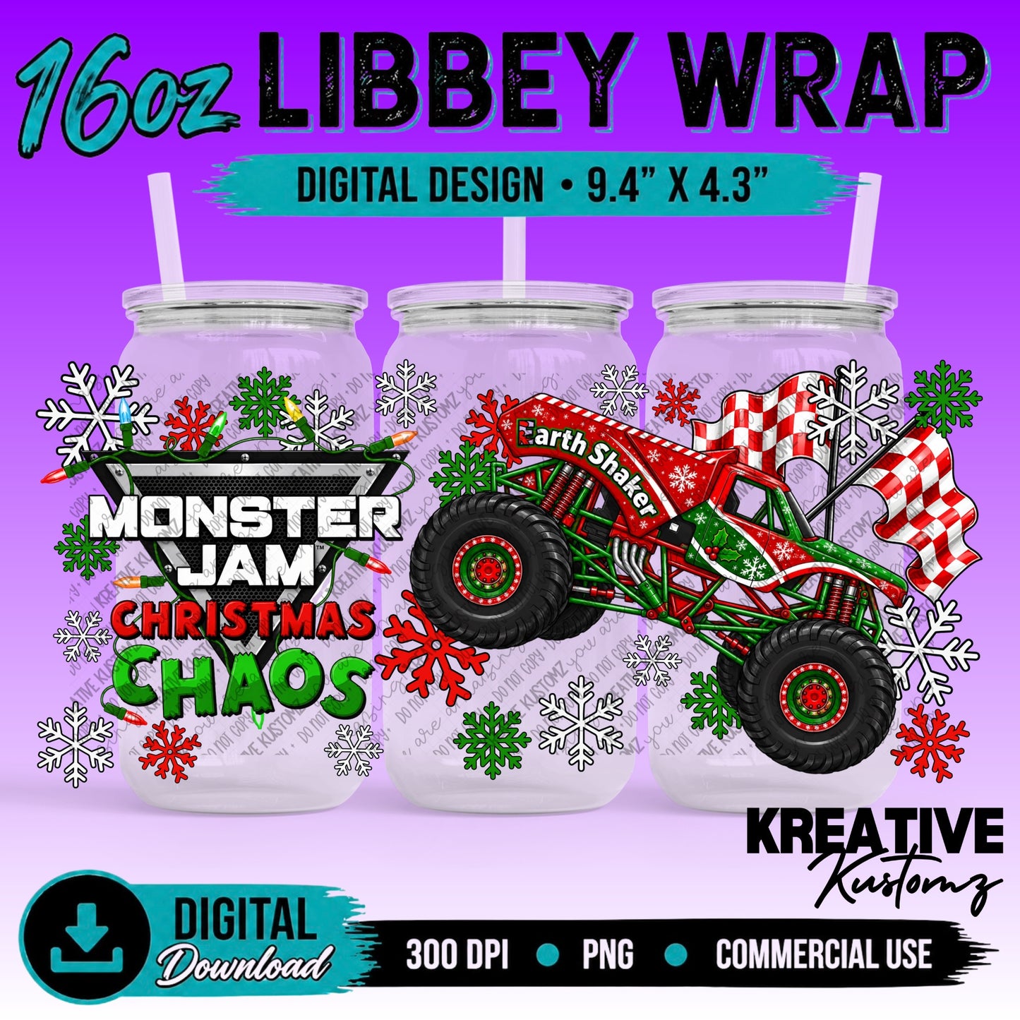 MJ Truck Christmas | 16oz Libbey Glass Can Wrap PNG - Digital Download Bundle