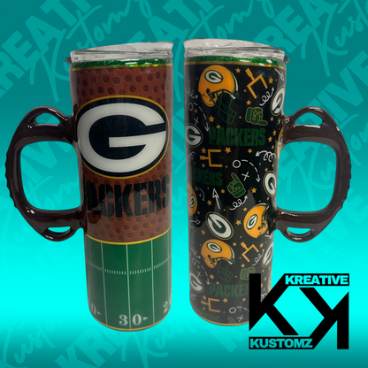 Green & Gold Football Handle Tumbler - 20oz