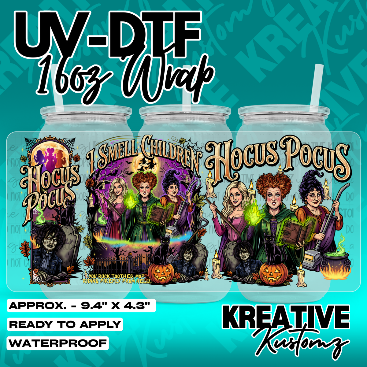 Halloween Hocus Pocus | UV DTF Cup Wrap for 16oz Libbey Glass