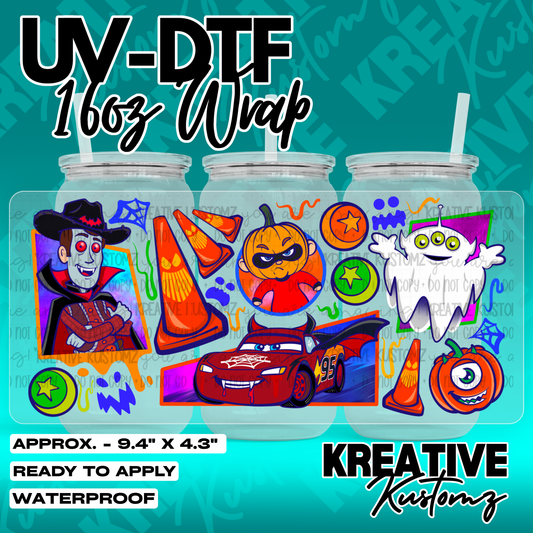 Halloween Cars | UV DTF Cup Wrap for 16oz Libbey Glass