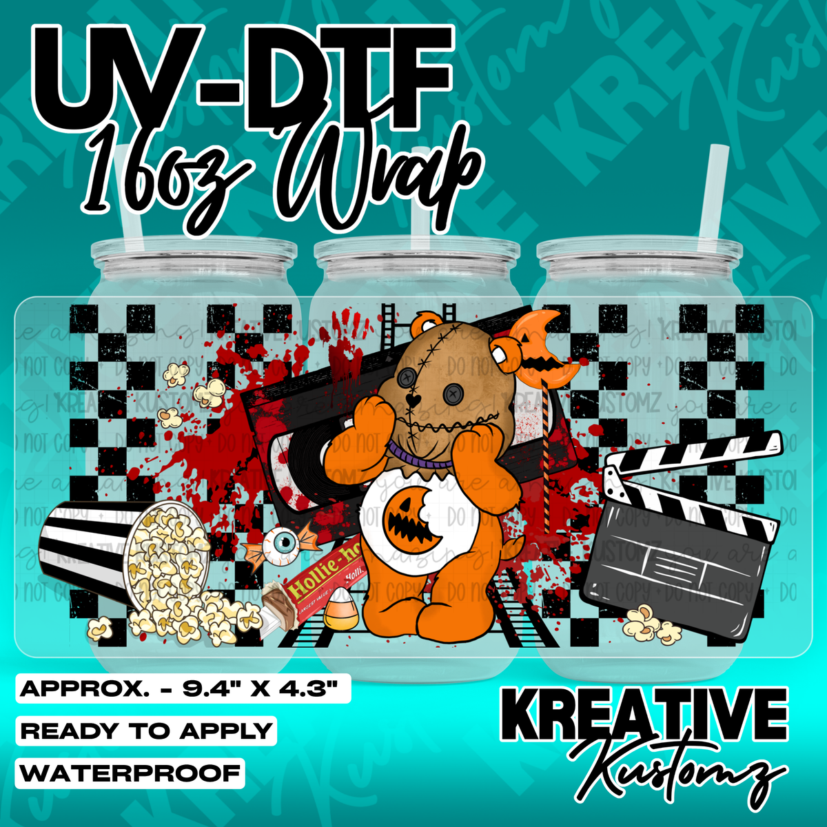 Horror Bears | UV DTF Cup Wrap for 16oz Libbey Glass