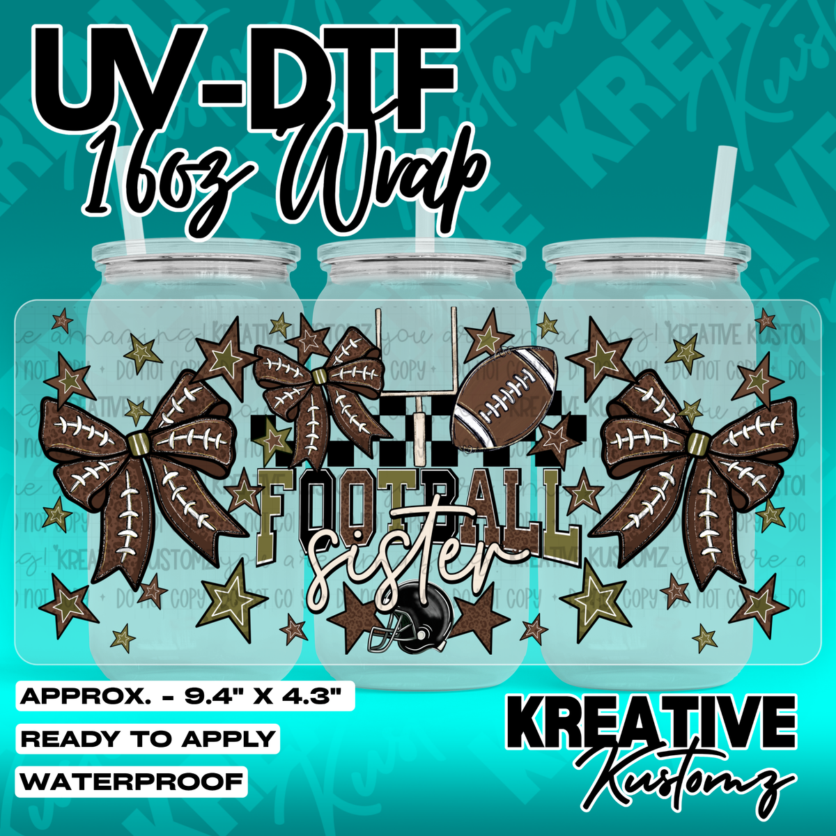 Football Sister | UV DTF Cup Wrap for 16oz Libbey Glass